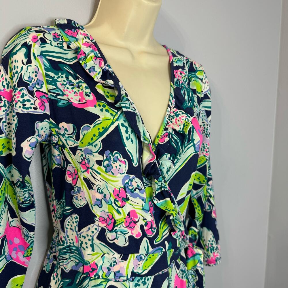 Lilly Pulitzer Jessalynne Wrap Romper Bright Navy Sway This Way Floral Small New - Picture 7 of 16